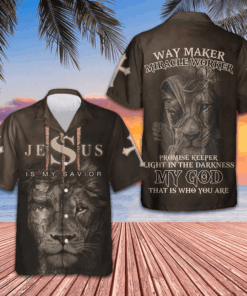 Lion Jesus Is My Savior Hawaiian Shirt Christian Faith Short Sleeve Button Up Men