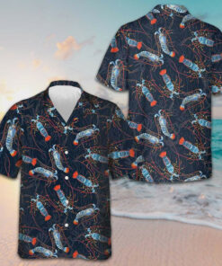 Lobster With Coral Reef Hawaiian Shirt Men's Vacation Button Up Shirts Gifts For Brother