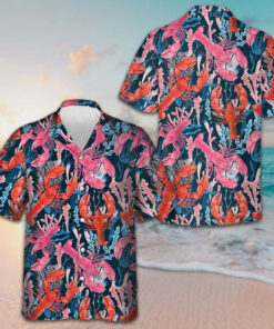 Lobster With Seaweed Pattern Hawaiian Shirt Vacation Button Up Shirt Gifts For Lobster Lovers