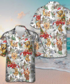 Golden Retriever On Christmas Hawaiian Shirt Button Up Shirts For Men Gifts For Dog Lovers