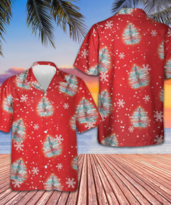 Dragoy Shaped Christmas Tree Hawaiian Shirt Merry Xmas Red Button Up Shirt Men's
