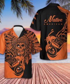 Fire Racing Skull Biker Native American Hawaiian Shirt Motorcycle Lovers Button Down Shirt Men