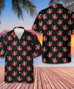 Skeleton Drinking In Santa Costume Hawaiian Shirt Funny Santa Claus Xmas Shirt Gifts For Him