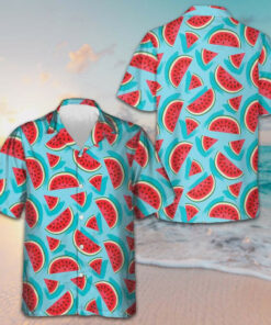 Juicy Watermelon Seamless Pattern Hawaiian Shirt Tropical Button Up Shirt Gifts For Male