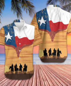 Cowboy Texas Flag Hawaiian Shirt Men's Button Up Shirts Summer Gifts For Texans -WearandDecor