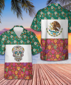 Mexico Flag Dia De Los Muertos Sugar Skull Hawaiian Shirt Day Of The Dead Shirt For Mexican -WearandDecor