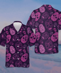 Purple Midnight Sugar Skull Hawaiian Shirt Day Of The Dead Skull Shirt Gifts For Brother -WearandDecor