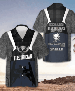 Skilled Electricians Skull Hawaiian Shirt Short Sleeve Button Up Gifts For Electricians -WearandDecor