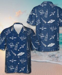 Space Aircraft Seamless Pattern Hawaiian Shirt Navy Aircraft Aviation Shirt Gift For Men -WearandDecor