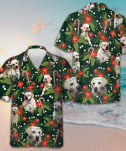 Christmas Labrador Retriever With Poinsettia Flower Hawaiian Shirt Dog Lover Xmas Shirts Men's -WearandDecor