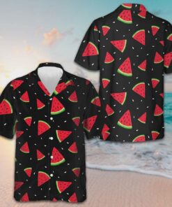 Watermelon Pattern Black Hawaiian Shirt Button Up Beach Shirts Men Gifts For Son -WearandDecor