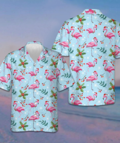 Christmas Flamingo Seamless Pattern Hawaiian Shirt Tropical Button Up Gifts For Nephew -WearandDecor