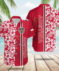 Austria Coat Of Arms Hibiscus Pattern Hawaiian Shirt Cool Summer Shirts Austrian Gift Ideas -WearandDecor