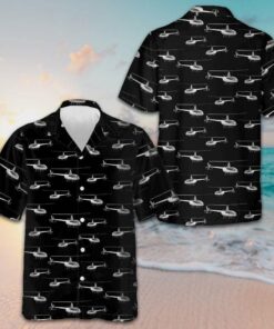 Monochrome Seamless Helicopter Pattern Hawaiian Shirt Beach Button Up Shirts For Men -WearandDecor