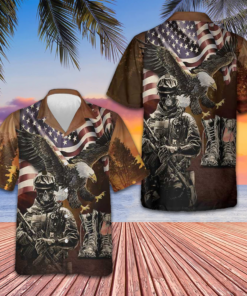 American Veteran Eagle Hawaiian Shirt Proud Veteran Shirt Gifts For Dad -WearandDecor
