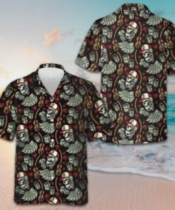 Skull And Dollars Seamless Pattern Hawaiian Shirt Beach Shirt Button Down Gifts For Him -WearandDecor