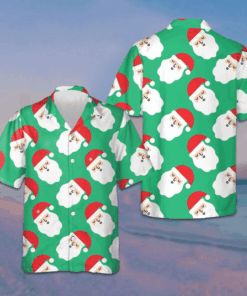 Santa Claus Bright Seamless Pattern Hawaiian Shirt Funny Santa Green Button Up Gifts For Xmas -WearandDecor