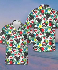 Black Kitten Wearing Santa Hat Hawaiian Shirt Funny Christmas Cat Lovers Shirt Gift Ideas -WearandDecor