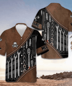 Mechanic Tools Skull Hawaiian Shirt Vintage Button Up Shirt For Men Mechanic Gift Ideas -WearandDecor