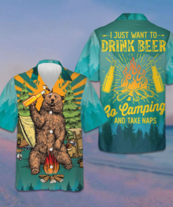 I Just Want To Drink Beer Go Camping Hawaiian Shirt Camping Lover Funny Bear Shirt Men's -WearandDecor
