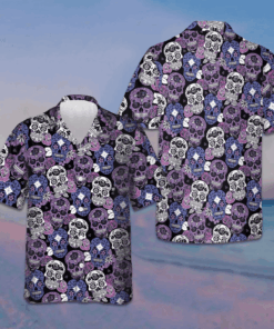Sugar Skull Purple Hawaiian Shirt Mexican Skull Shirt Day Of The Dead Ideas -WearandDecor
