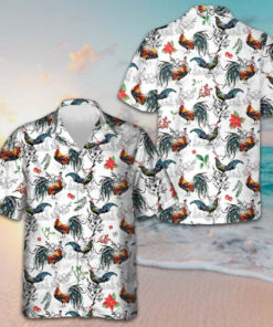 Christmas Chicken With Poinsettia Flower Hawaiian Shirt Cool Christmas Shirt Gifts For Son -WearandDecor