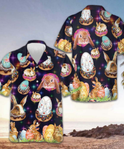 Bunnies In Galaxy Hawaiian Shirt Cute Adorable Easter Bunny Shirt Gifts For Men -WearandDecor