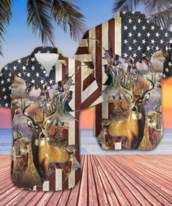 Deer Hunter American Flag Hawaiian Shirt Men's button up shirts summer Gift Ideas