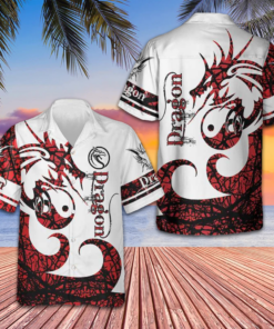 Dungeon Dragon Tattoo Hawaiian Shirt White And Red Chinese Dragon Shirt Gift For Him -WearandDecor