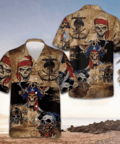 Pirate Skull Hawaiian Shirt Old Vintage Button Up Shirt Men Gifts For Boyfriend -WearandDecor