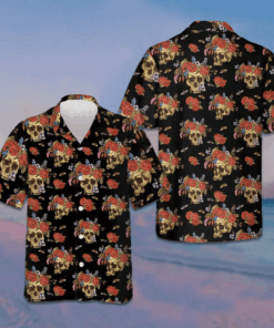 Skulls And Flowers Day Of The Dead Hawaiian Shirt Short Sleeve Button Up Men Gift Ideas -WearandDecor