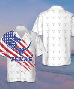 Texas Longhorn Pattern American Flag Hawaiian Shirt Button Down Shirt Gifts For Texas Lovers -WearandDecor