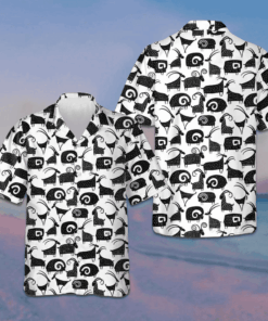 Goat And Ram Seamless Pattern Hawaiian Shirt Black And White Goat Shirt Gifts For Husband -WearandDecor