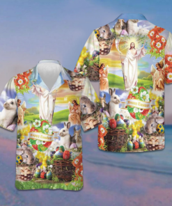 Jesus Happy Easter Hawaiian Shirt Christian Button Up Shirt Easter Gift Idea -WearandDecor