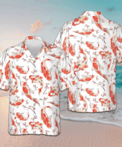 Koi Fish And Cherry Blossom Hawaiian Shirt Men's Beach Button Up Gifts For Koi Lovers -WearandDecor