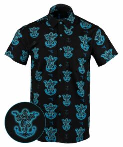 Glocktopus Black Cyan Button Down Shirt Outdoor Hawaiian Tactical Shirt Gift Ideas For Friends