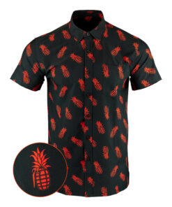 Pineapple Grenade Black Red Button Down Shirt Concealed Carry Hawaiian Shirt Gifts For Son