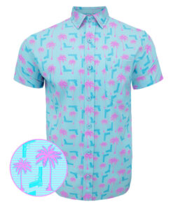 Rising Palm Blue Pink Button Down Shirt Hawaiian Tactical Button Down Gifts For Dudes
