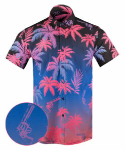 Retro City Gradient Button Down Shirt Tactical Shirt Hawaii Style Xmas Presents For Friends