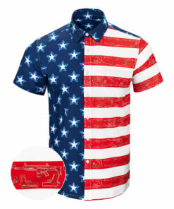 Old Glory Button Down Shirt USA Flag Gun Print Hawaiian Shirt Patriotic Gifts For Dad
