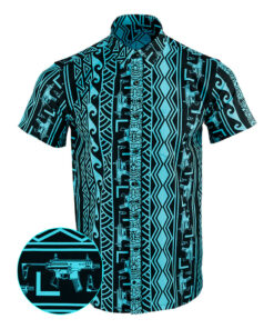 Tiki Black Cyan Button Down Shirt Tactical Hawaiian Shirt Good Gifts For Dad