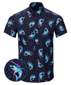 Synth Shark Black Button Down Shirt Tactical Shirt Hawaii Style Birthday Present For Husband