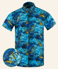 Surfs Up Blue Button Down Shirt Concealed Carry Hawaiian Shirt Gift Ideas For Father -WearandDecor