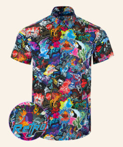 Sticker Bomb V2 Button Down Shirt Gun Print Hawaiian Shirt Present For Dad