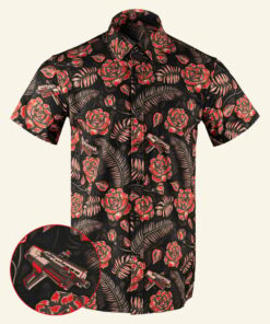 Shotgun Safari V2 Red Black Button Down Shirt Tactical Aloha Shirt Christmas Gifts For Friends -WearandDecor
