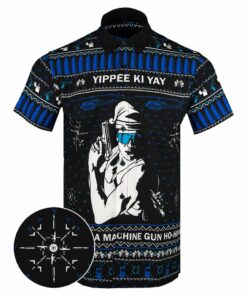 Yippee-Ki-Yay Black Button Down Shirt A Machine Gun Ho Ho Ho Hawaiian Shirt Gun Lovers Gifts -WearandDecor