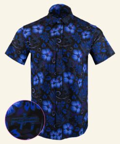 Shotgun Safari Blue Button Down Shirt Tactical Aloha Print Shirt Xmas Gifts For Husband -WearandDecor