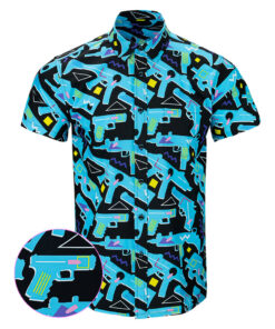 The 80 Black Button Down Shirt Gun Print Hawaiian Shirt Best Gifts For Gun Lovers -WearandDecor