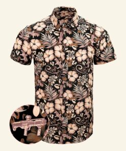 Shotgun Safari Tan Button Down Shirt Tactical Aloha Print Shirt Best Gifts For Son -WearandDecor