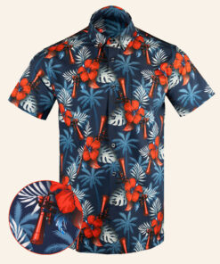 Suppressed Blue Button Down Shirt Tactical Tropical Print Shirt Gift Ideas For Father -WearandDecor